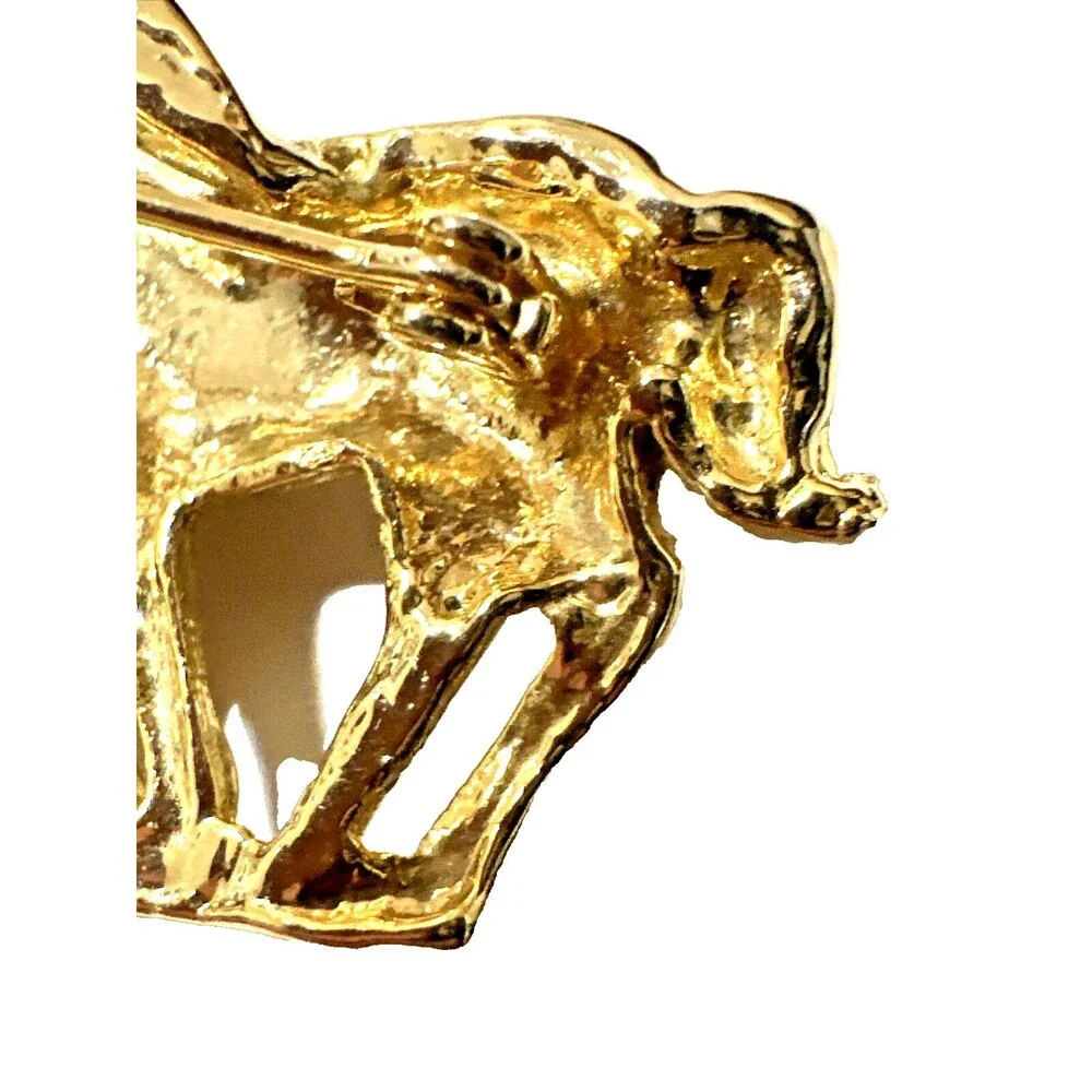 Vintage Horse Family Brooch Glossy Gold Tone Equestrian Statement Pin 2 1/2